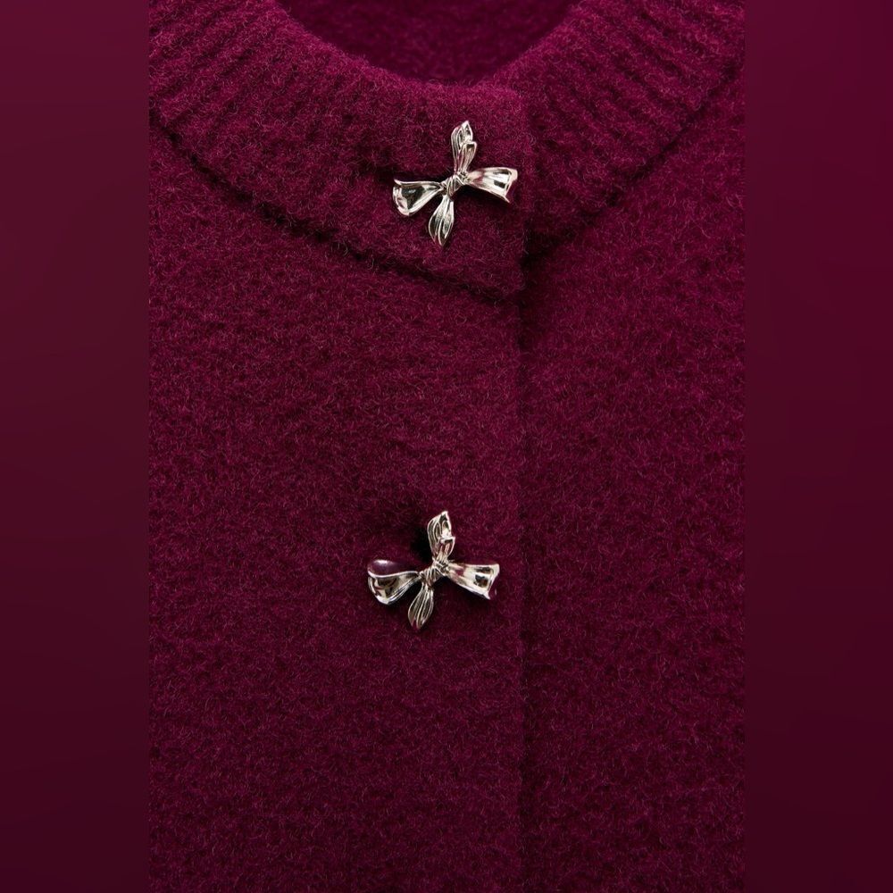 ZARA BOW SHAPED BUTTON KNIT CARDIGAN - Picture 6 of 8